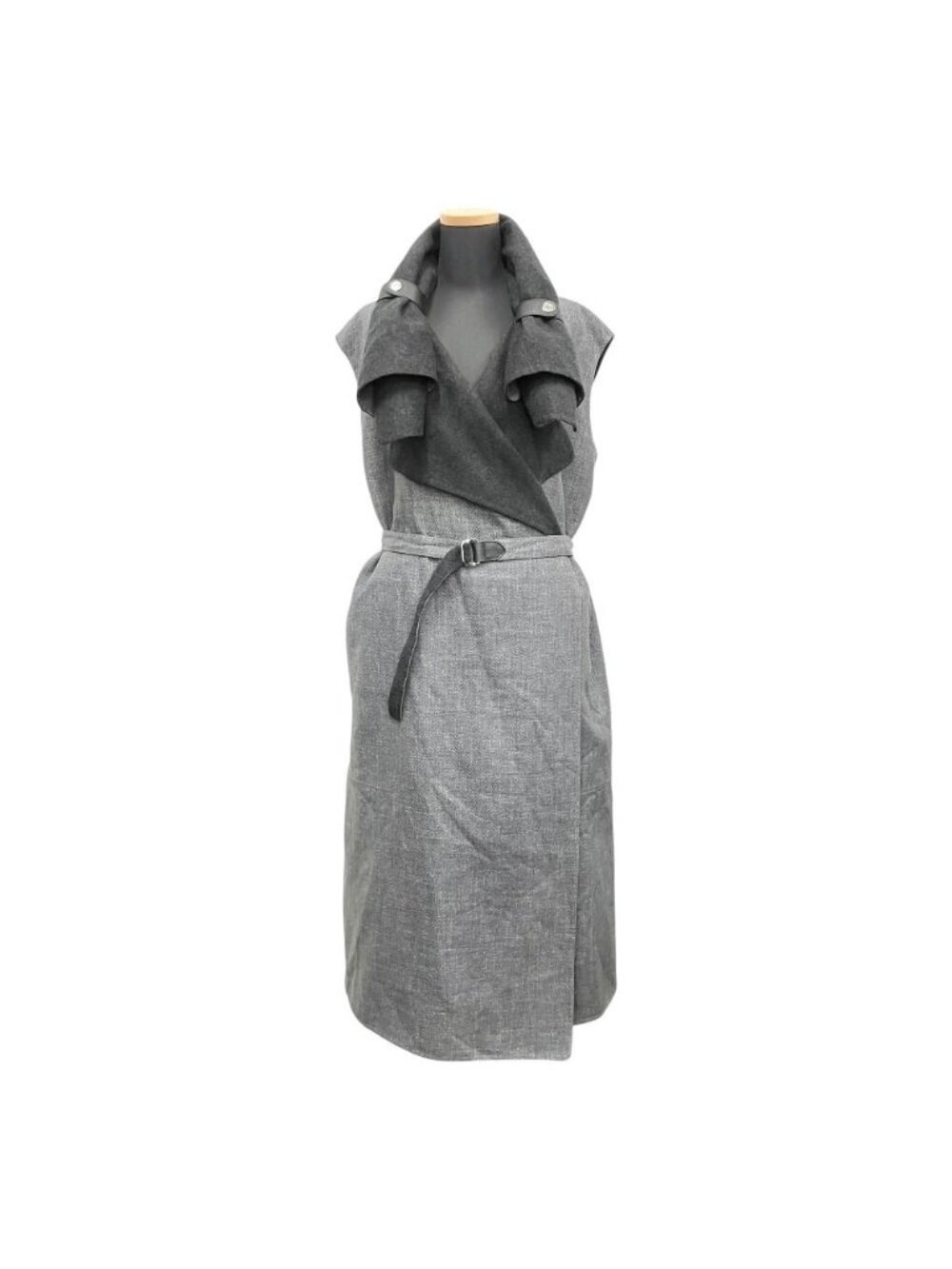 Hermes Cashmere Double Face Wrap Coat Sleeveless Long Gilet Vest Gray 34